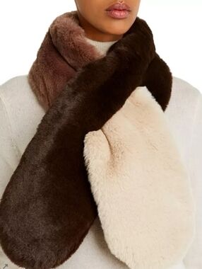 Echo Two-Tone Faux Fur Scarf in Brown, Dark Brown & Cream